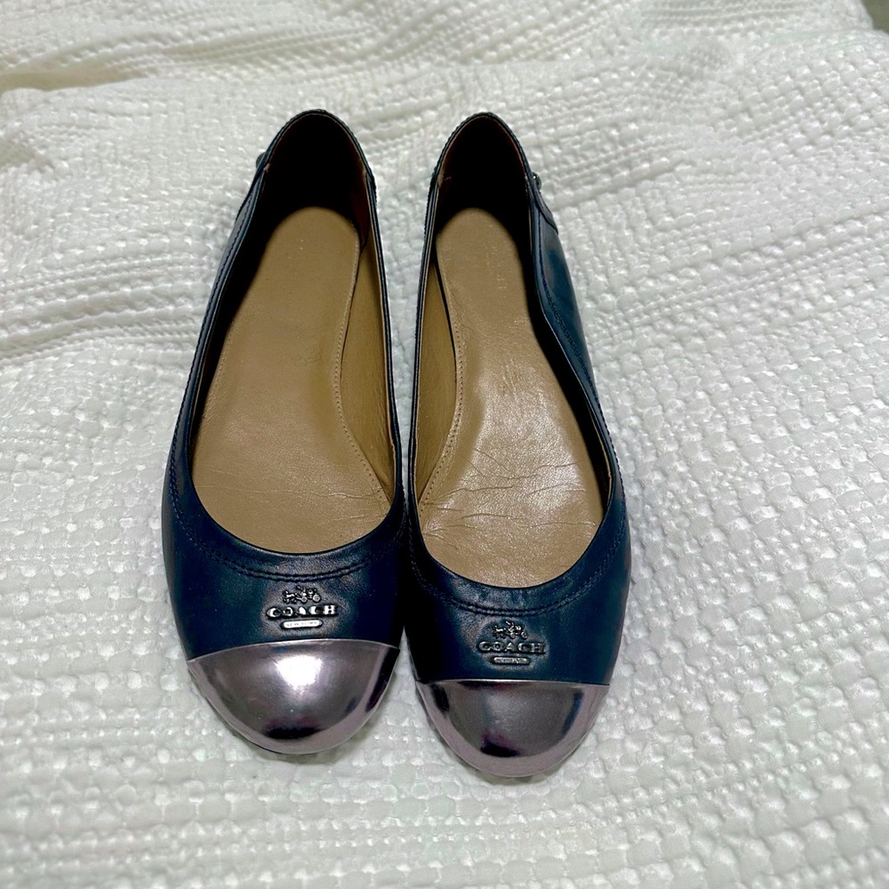 Coach Silver Toe Ballet Packable Leather Flat - worn once!